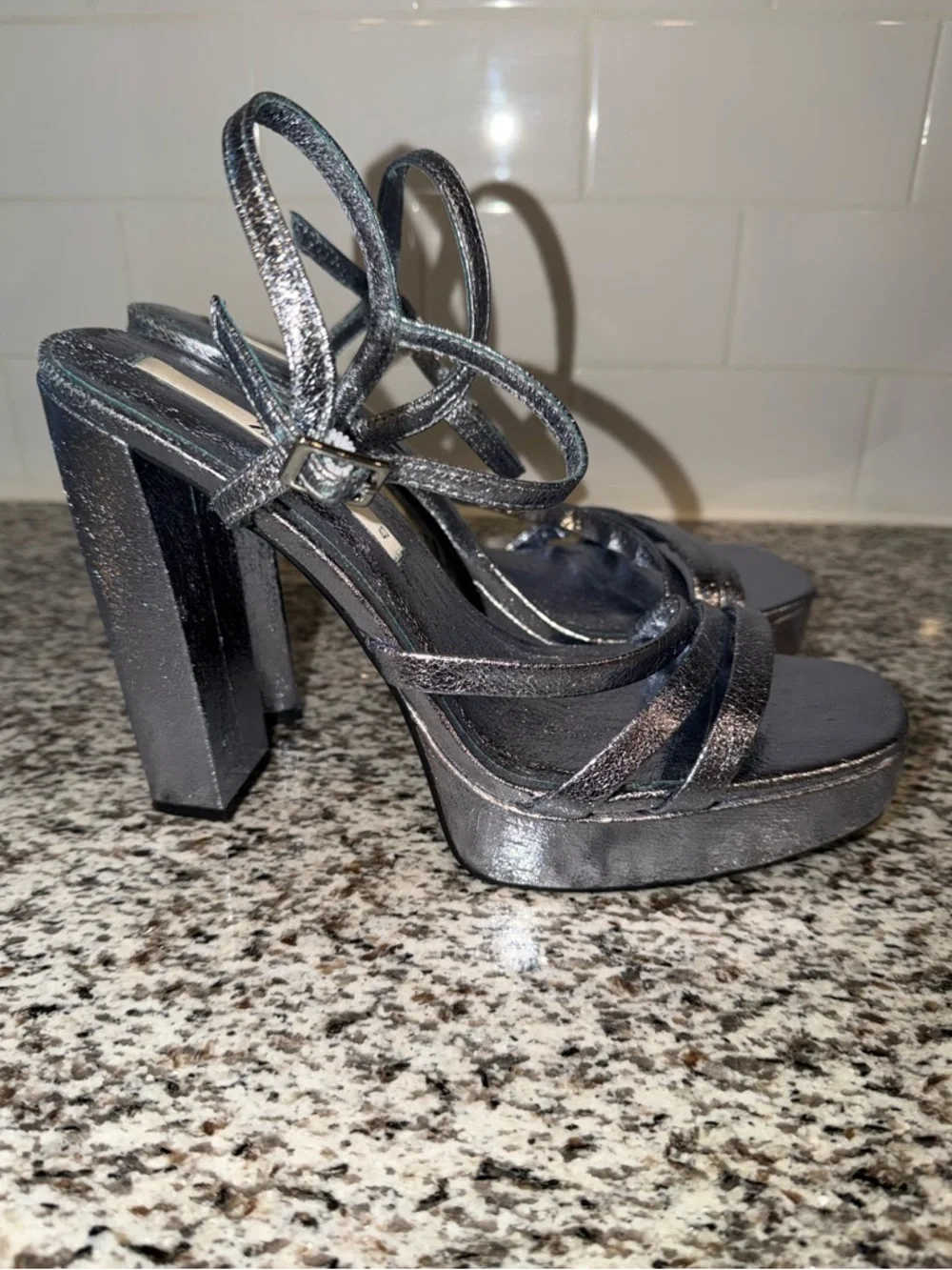 Zara Blue Metallic Platform Strappy Heels size 40 / US size 9 🩵 - Picture 2 of 13